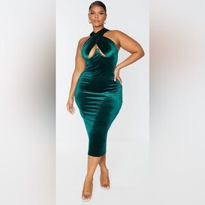 PrettyLittleThing Teal Velvet Maxi Dress